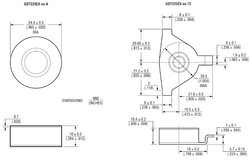 Mechanical Drawing - Bourns GDT225EX Very High Energy GDTs