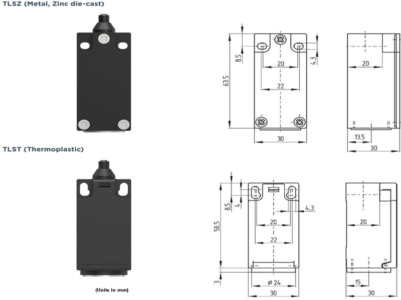 Mechanical Drawing - TE Connectivity / Alcoswitch TLS Limit Switches