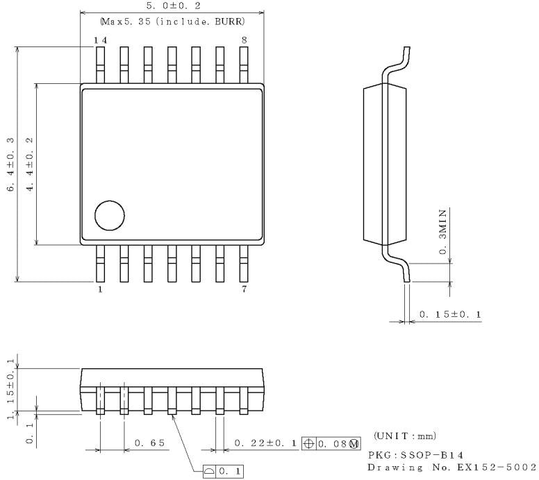 Mechanical Drawing - ROHM Semiconductor BD74C08FV-C Automotive Quad 2-input AND Gate