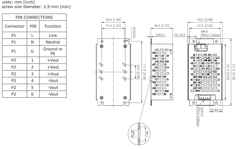 Mechanical Drawing - CUI Inc VGSM-250C AC-DC Power Supplies
