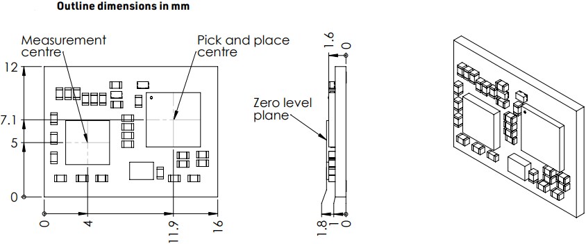 Mechanical Drawing - RFbeam V-LD1 Digital Distance Sensor