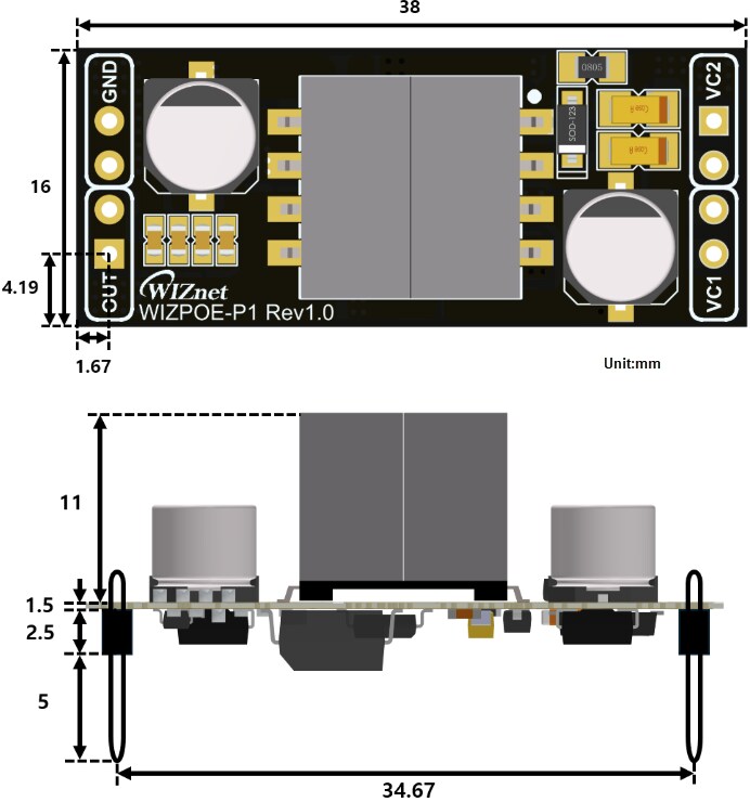 Mechanical Drawing - WIZnet WIZPoE-P1 PoE Module