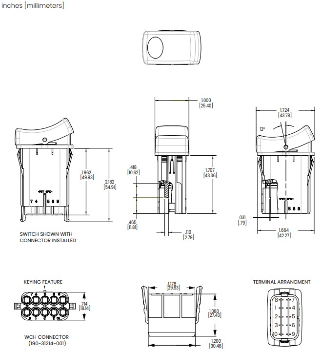 Mechanical Drawing - Carling Technologies W-Series Rocker Switches