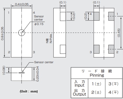 Mechanical Drawing - Asahi Kasei Microdevices HQ-0A11 InAs Quantum Well Hall Element