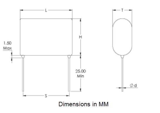 Mechanical Drawing - Cornell Dubilier / Knowles DME Polyester Film Capacitors
