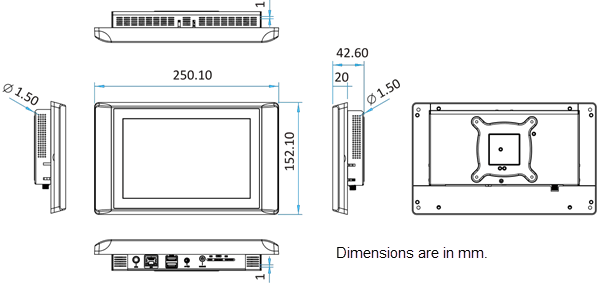 Mechanical Drawing - IEI Technology IASO-W08PLED-N6210 Medical Panel PC