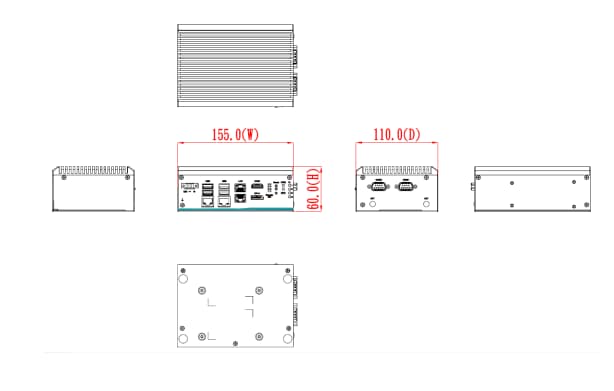 Mechanical Drawing - Axiomtek eBOX100A Fanless Embedded Systems