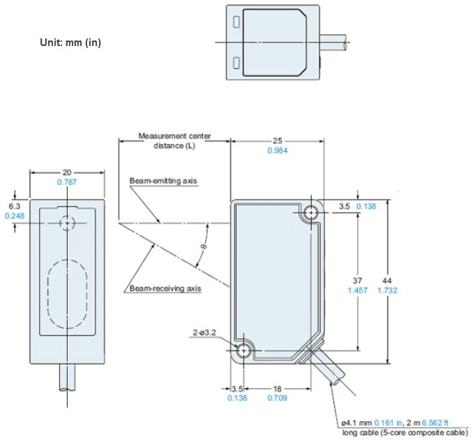 Mechanical Drawing - Panasonic Industrial Automation HG-C1200 CMOS Type Micro Laser Distance Sensors