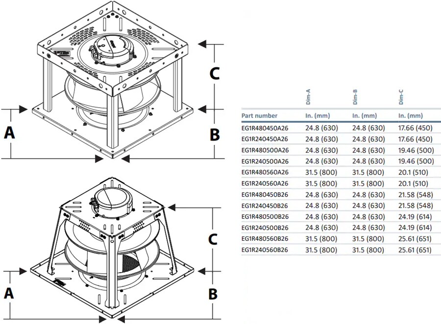 Mechanical Drawing - ebm-papst EC Modular Plenum Fans
