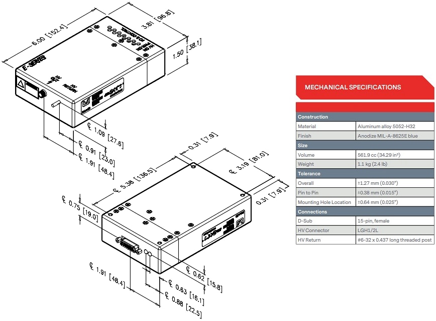 Mechanical Drawing - Advanced Energy / Ultravolt E Series DC-DC High Voltage Power Supplies