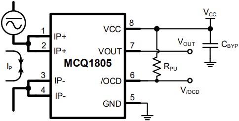 Application Circuit Diagram - Monolithic Power Systems (MPS) MCQ1805 Hall-Effect Current Sensors