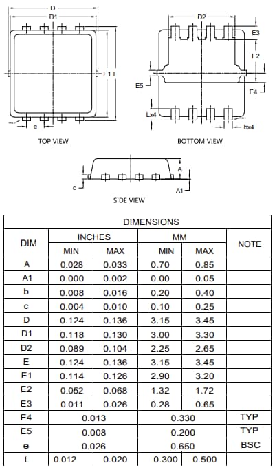 Mechanical Drawing - Micro Commercial Components (MCC) MCG4D8N04Y 40V Low RDS(on) N-Channel MOSFETs