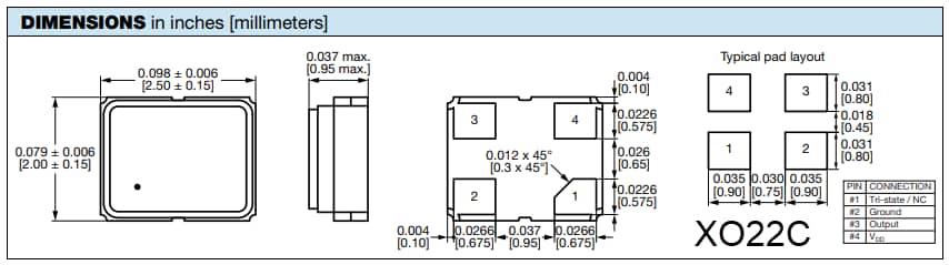 Mechanical Drawing - Vishay / Dale XOxC Surface-Mount Oscillators