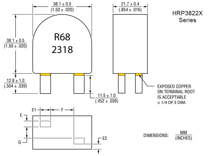 Mechanical Drawing - Bourns HRP3822x & HRP5022x Power Inductors