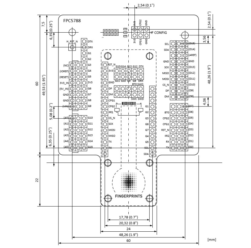 Mechanical Drawing - Fingerprints FPC2532 AllKey Development Kit