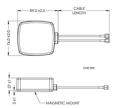 Mechanical Drawing - Maxtena MEA-LTE-MIMO-MM Magnet Mount Antenna