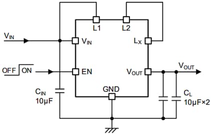 Application Circuit Diagram - Torex Semiconductor XCL108 Inductor Built-in Step-Up DC/DC Converters