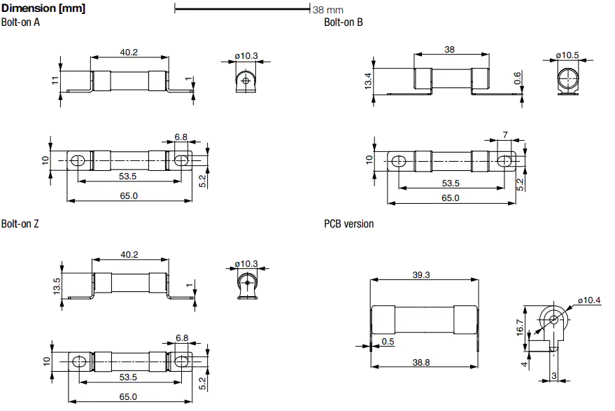 Mechanical Drawing - Schurter ADO High Current Fuses