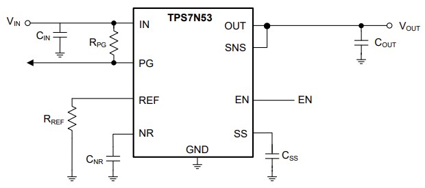Application Circuit Diagram - Texas Instruments TPS7N53 Ultra-Low-Dropout (LDO) Linear Regulator