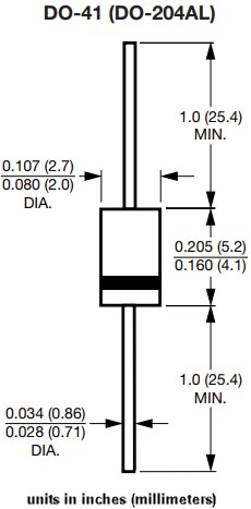 Mechanical Drawing - Vishay 1N3x Glass Passivated Junction Plastic Rectifiers