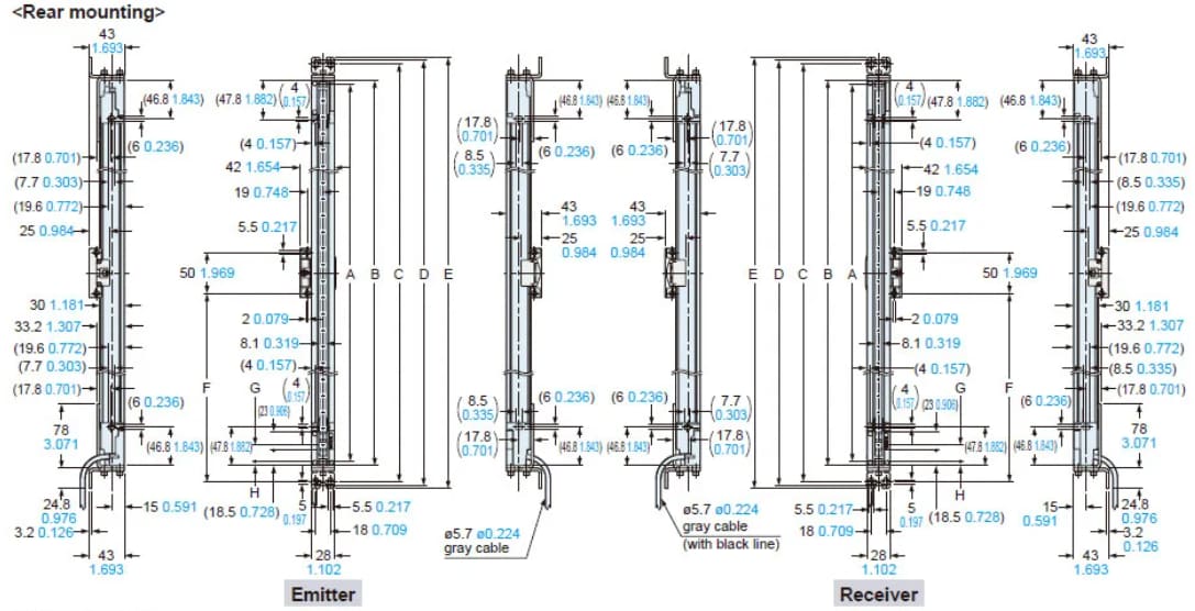 Mechanical Drawing - Panasonic Industrial Automation SF4D-H20 Safety Light Curtains