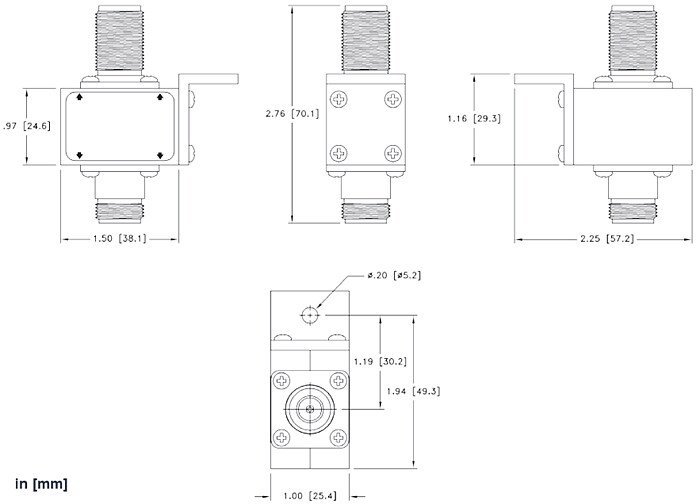 Mechanical Drawing - PCTEL / Amphenol Broadband DC Blocked Protector