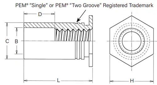Mechanical Drawing - PEM SO/SOS Through-Hole Self-Clinching Standoffs