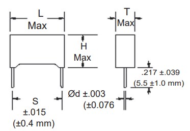 Mechanical Drawing - Cornell Dubilier / Knowles 168 Series Metallized Polyester Capacitors
