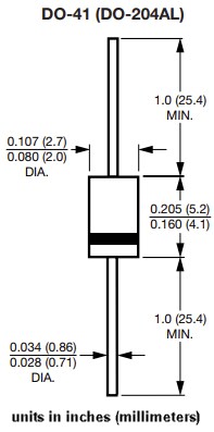 Mechanical Drawing - Vishay 1N42x Glass Passivated Junction Plastic Rectifiers
