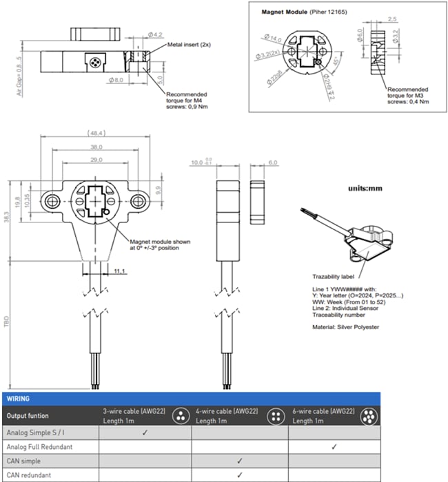 Mechanical Drawing - Amphenol Piher PSCR-2P Angular Position Sensors