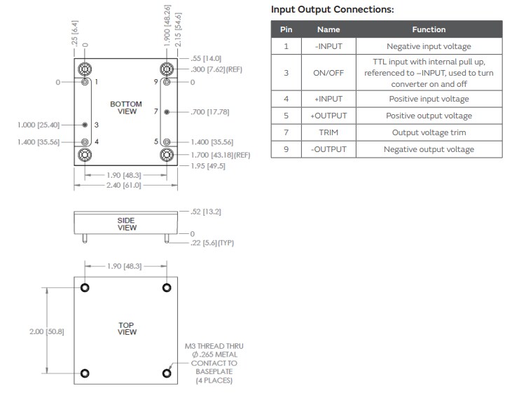Mechanical Drawing - Calex MTW Isolated 360W Half-Brick DC/DC Converters