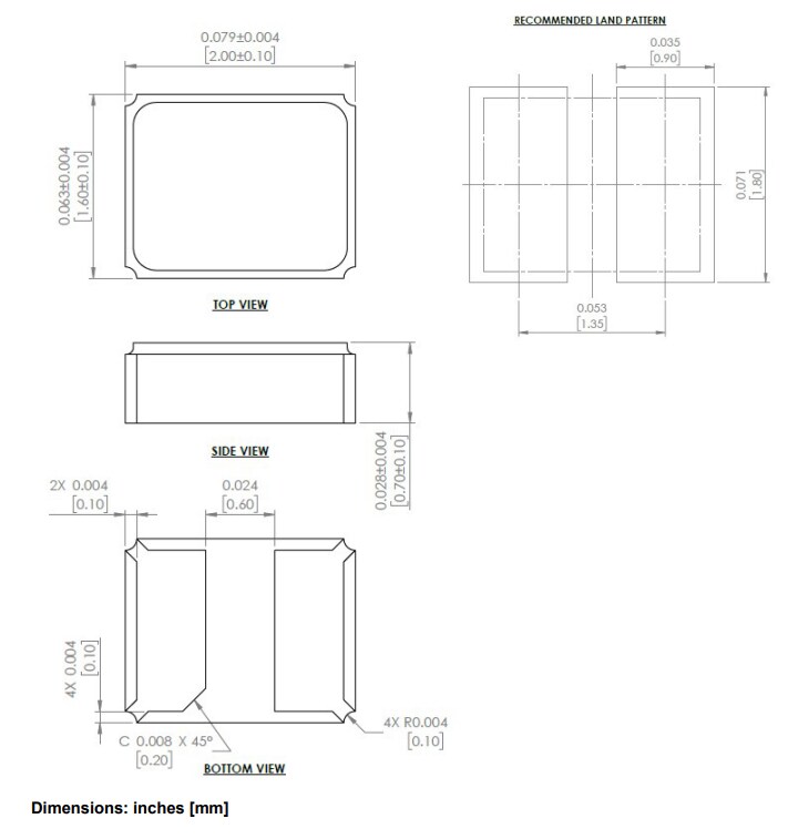 Mechanical Drawing - Abracon ABM11A Commercial-Grade 2-Pad MHz Crystals