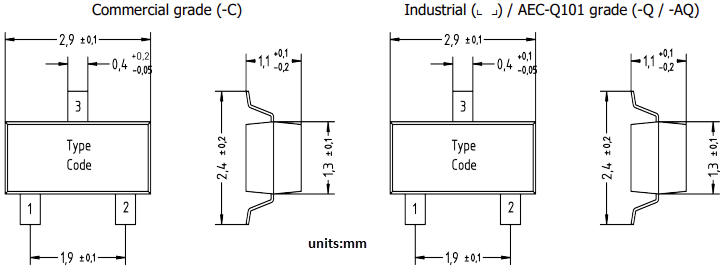 Mechanical Drawing - Diotec Semiconductor BC846B-Q SMD General-Purpose NPN Transistor