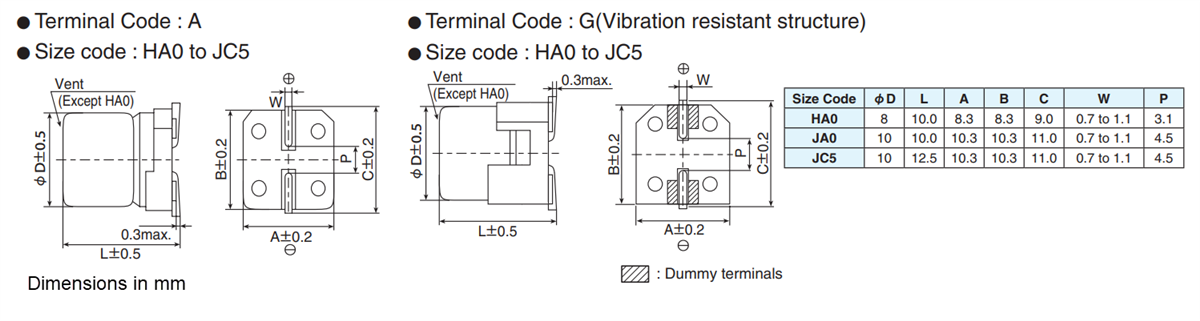 Mechanical Drawing - Chemi-Con HXK Conductive Polymer Hybrid Capacitors