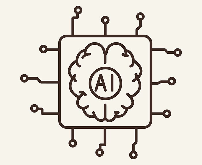 Embedded device thin line icon. Brain, chip, microchip, AI isolated outline sign. Artificial intelligence concept. Vector illustration symbol element for web design and apps